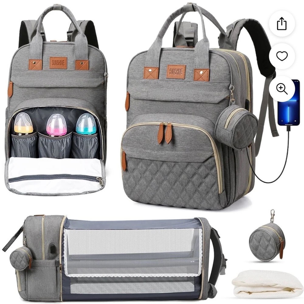 Multifunctional Convertible Diaper Bag w/Changing Station Waterproof LIKE NEW